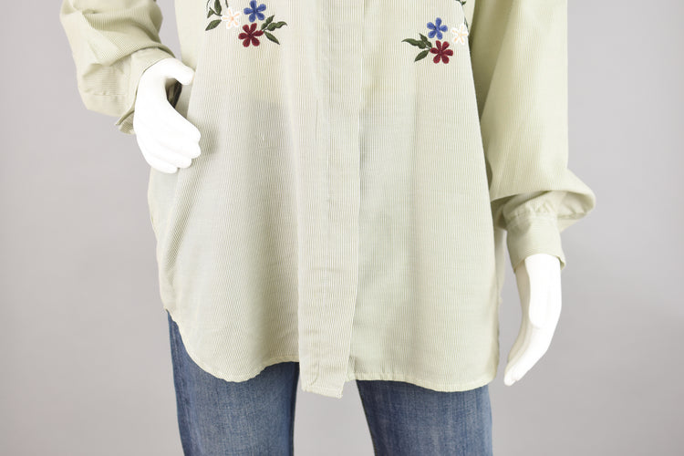 Vintage Embroidered Flowers Button Down Shirt Women's Extra Large