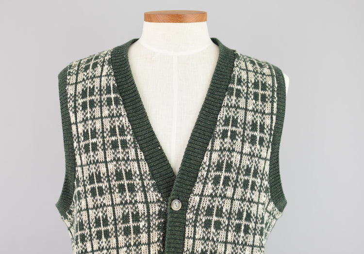 90s Green Plaid Grandpa Sweater Vest Men's Large