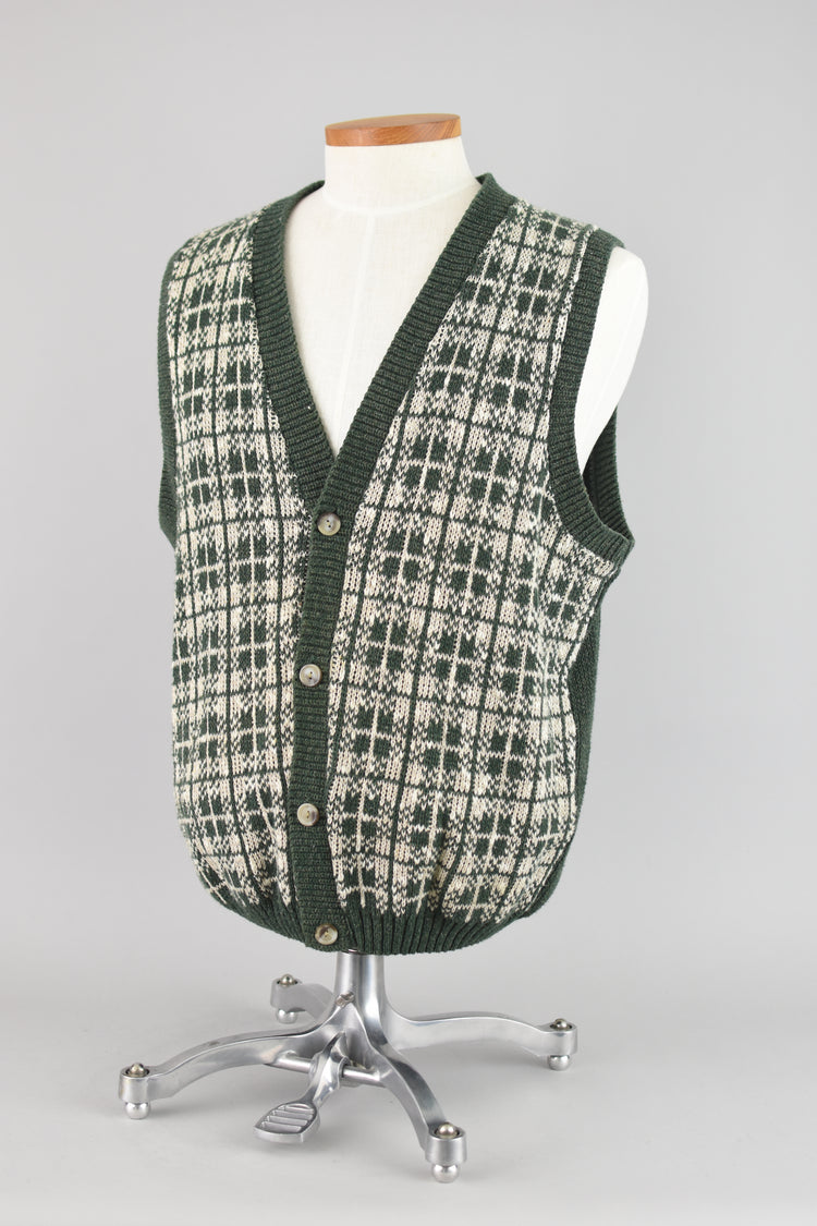 90s Green Plaid Grandpa Sweater Vest Men's Large