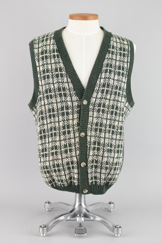 90s Green Plaid Grandpa Sweater Vest Men's Large