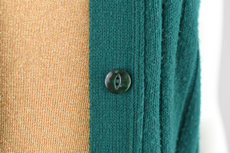 70s Ribbed Green Sweater Vest, Button Down Cardigan, Size Small