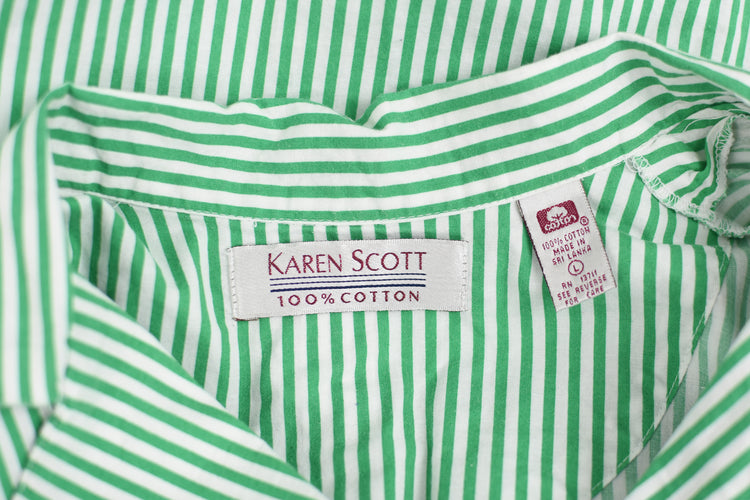 Vintage Karen Scott Green Striped Short Sleeve Shirt, Women's Large