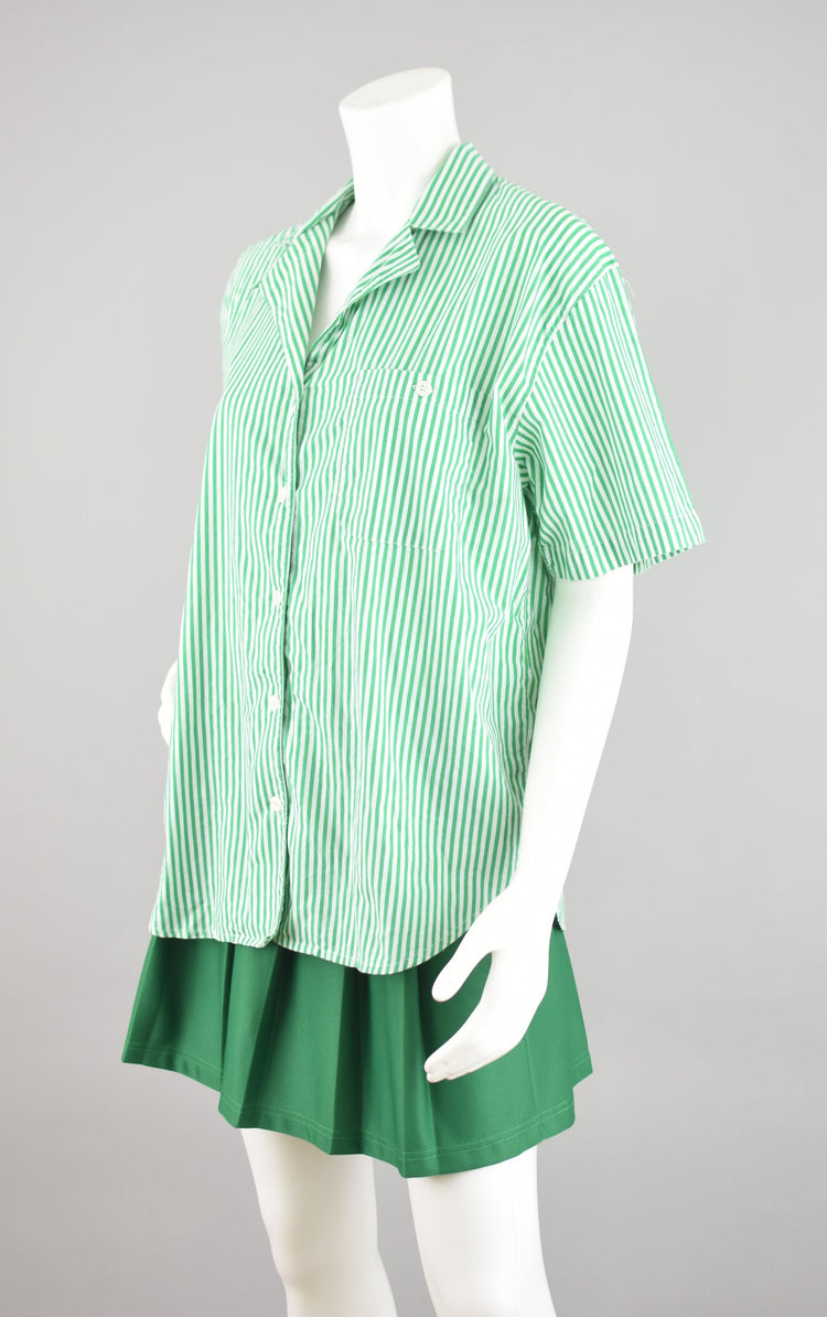 Vintage Karen Scott Green Striped Short Sleeve Shirt, Women's Large