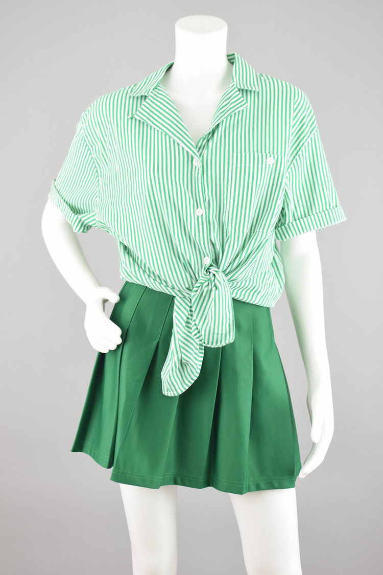 Vintage Karen Scott Green Striped Short Sleeve Shirt, Women's Large