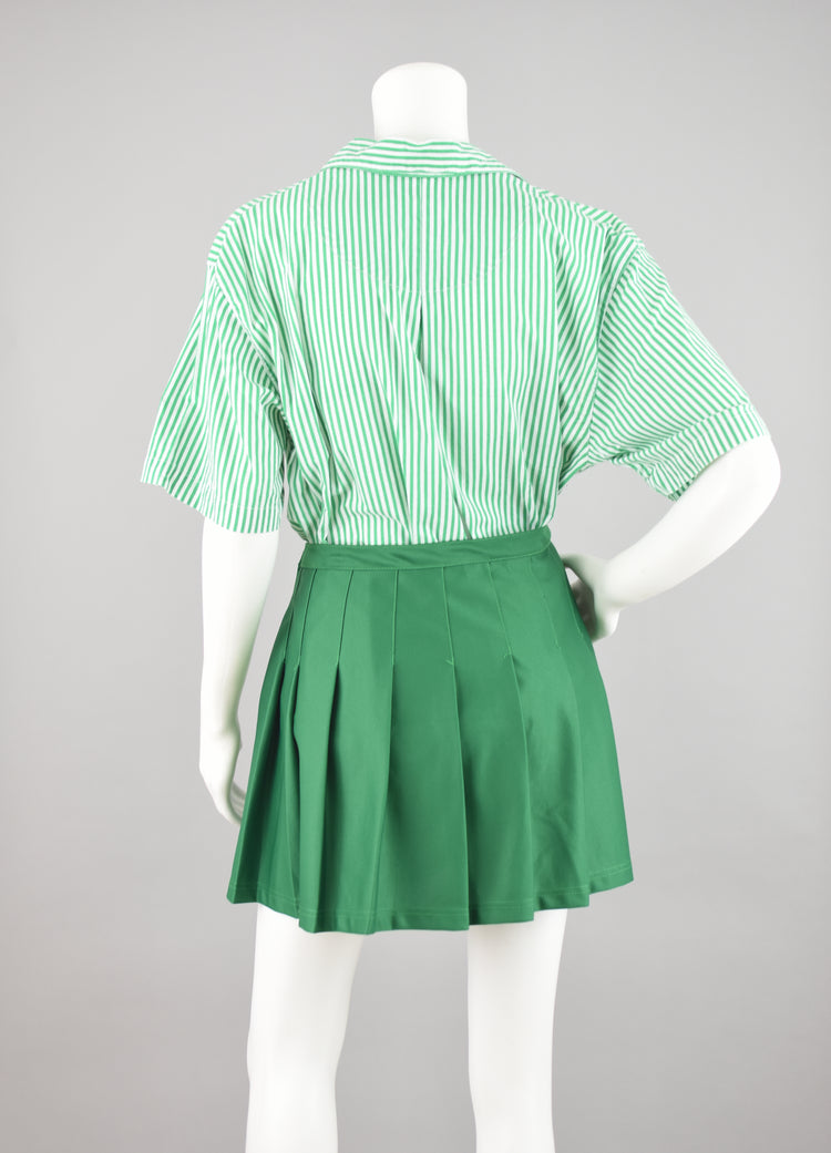 90s High Waisted Green Cheerleading Pleated Mini Skirt, 28" Waist