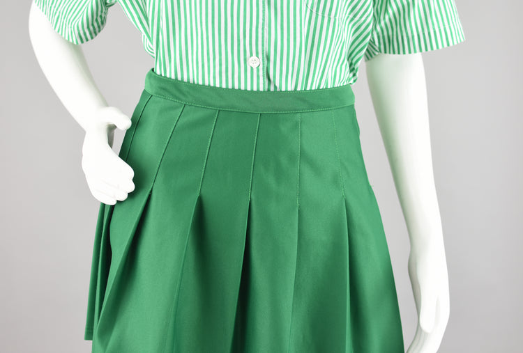 90s High Waisted Green Cheerleading Pleated Mini Skirt, 28" Waist