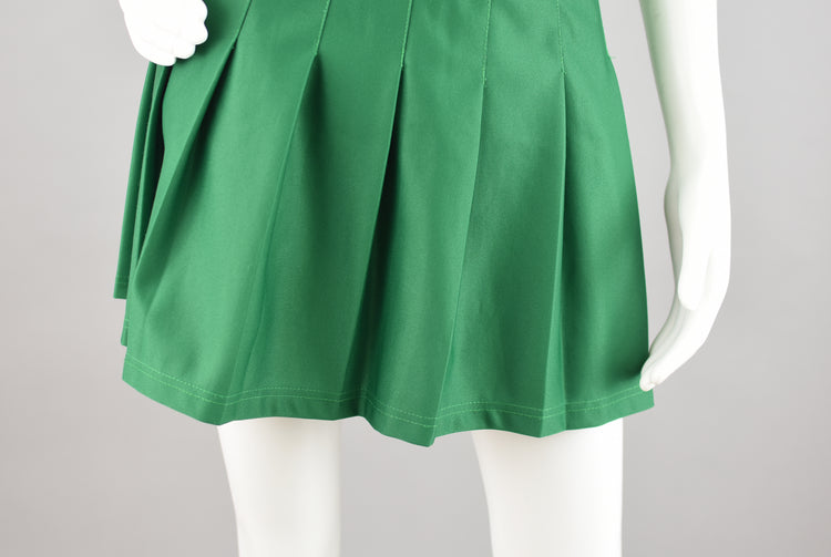 90s High Waisted Green Cheerleading Pleated Mini Skirt, 28" Waist