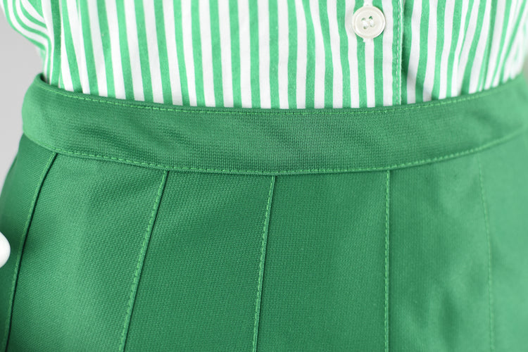 90s High Waisted Green Cheerleading Pleated Mini Skirt, 28" Waist