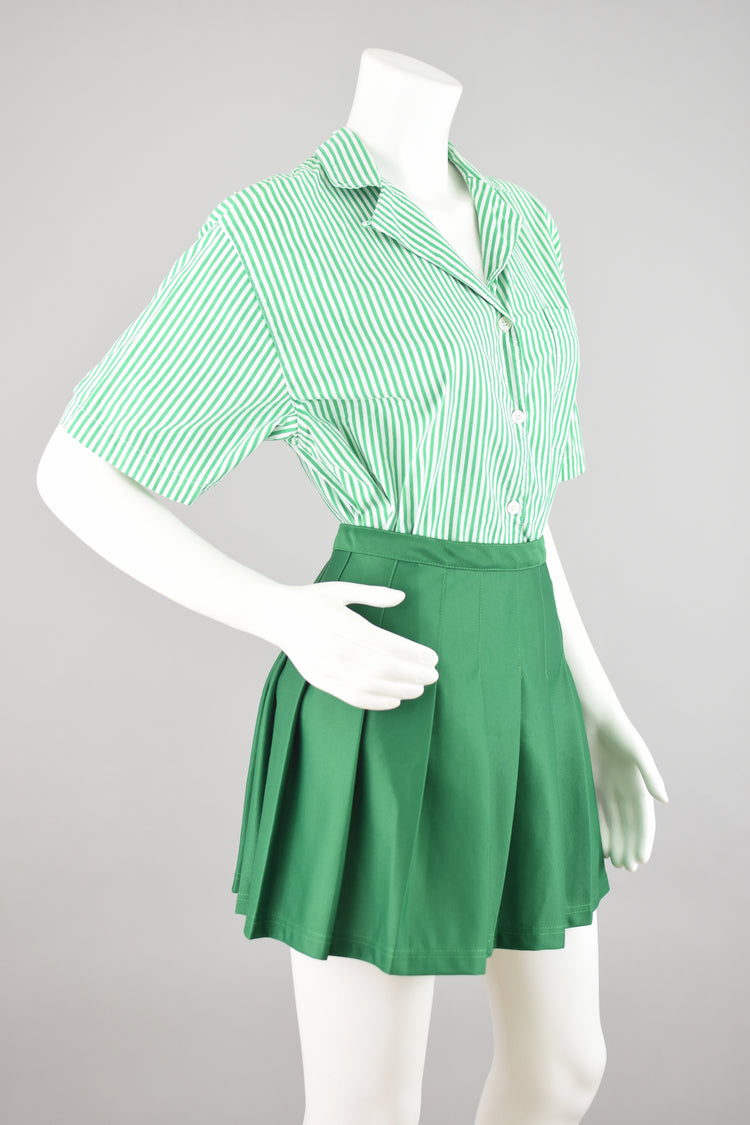 90s High Waisted Green Cheerleading Pleated Mini Skirt, 28" Waist