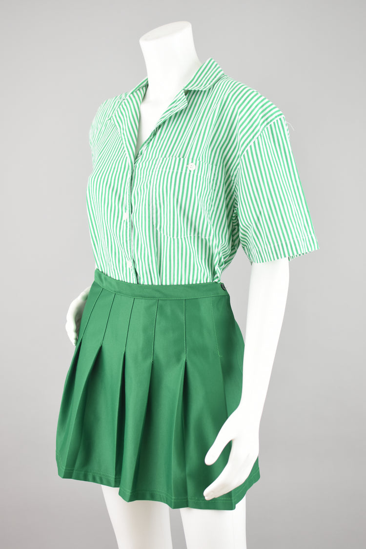 90s High Waisted Green Cheerleading Pleated Mini Skirt, 28" Waist