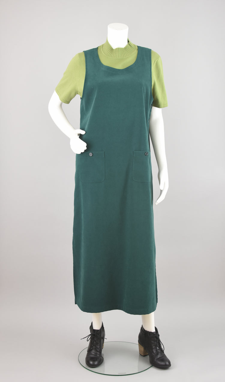 90s Talbots Vegan Ultrasuede Green Jumper Dress, Women's Small