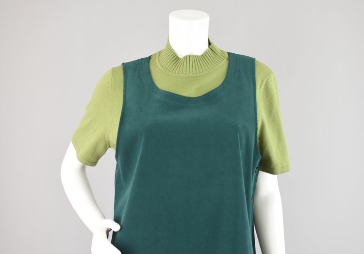 90s Talbots Vegan Ultrasuede Green Jumper Dress, Women's Small