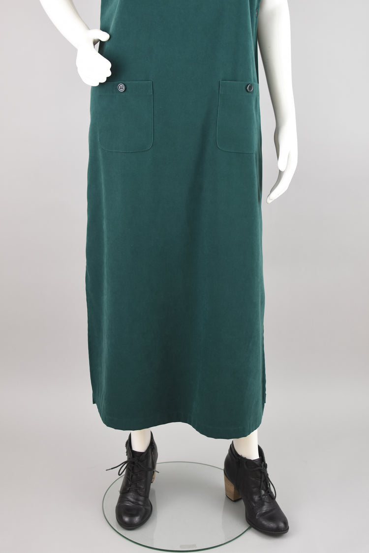 90s Talbots Vegan Ultrasuede Green Jumper Dress, Women's Small