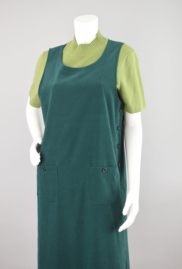 90s Talbots Vegan Ultrasuede Green Jumper Dress, Women's Small