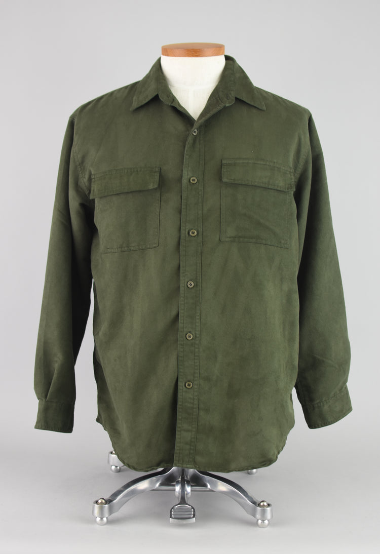 90s Green Faux Suede Button Down Shirt, Men's Medium