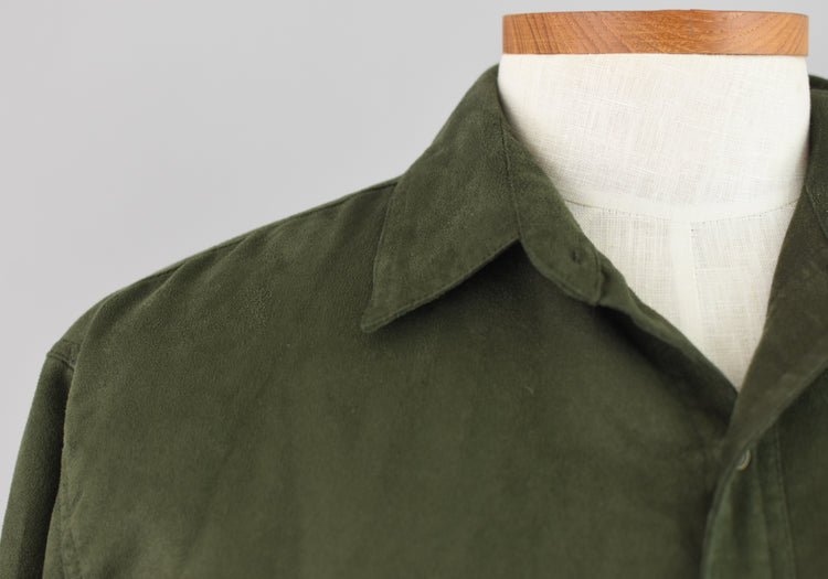 90s Green Faux Suede Button Down Shirt, Men's Medium