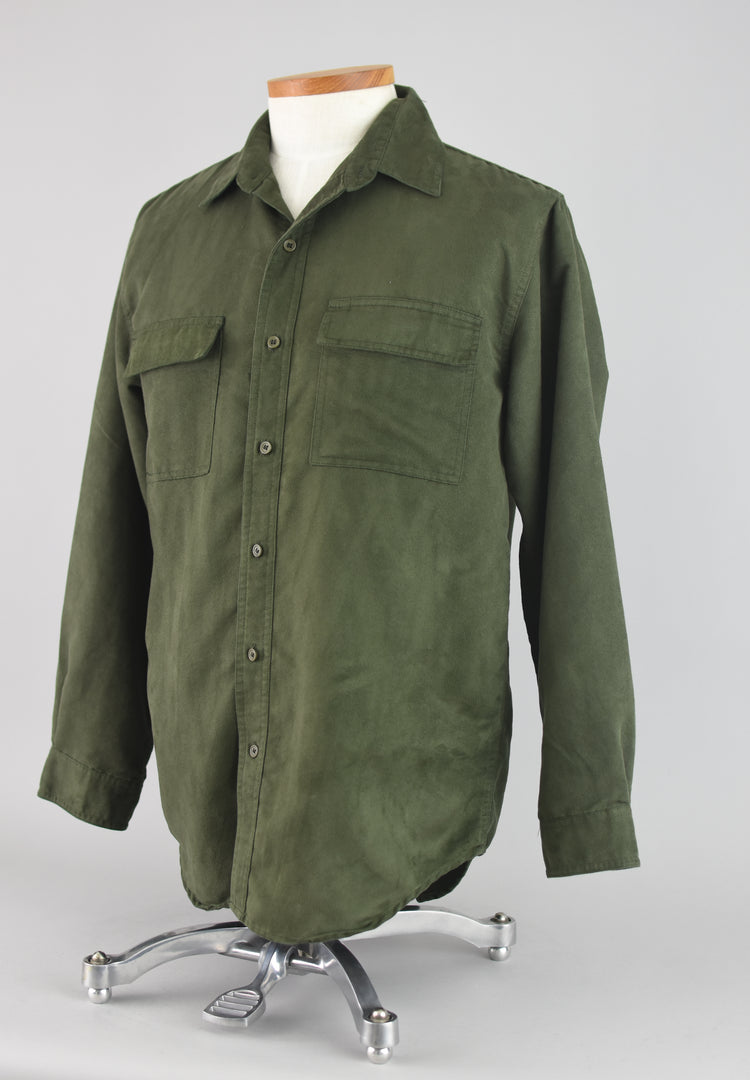 90s Green Faux Suede Button Down Shirt, Men's Medium