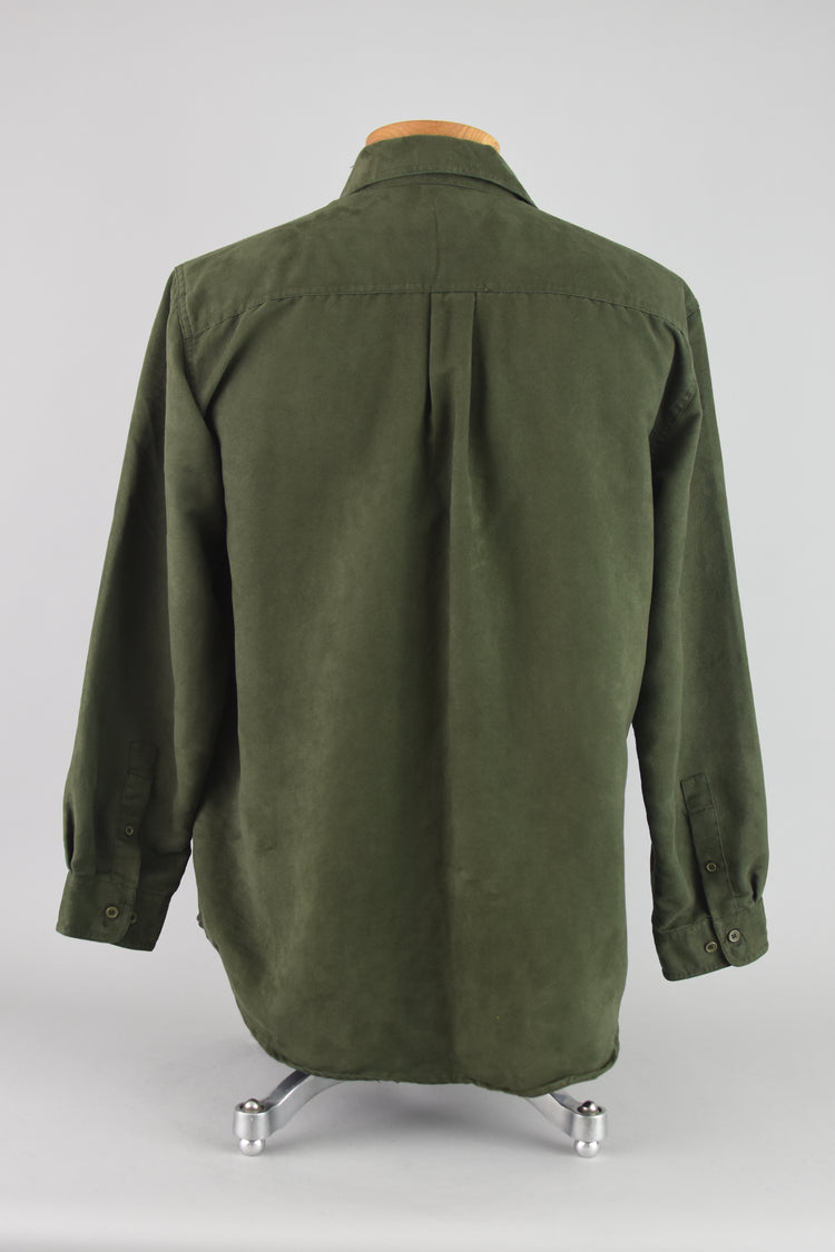 90s Green Faux Suede Button Down Shirt, Men's Medium