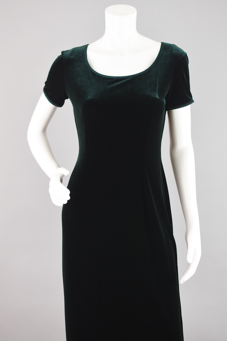 90s Dark Green Velvet Midi Sheath Dress Women's Petite 6