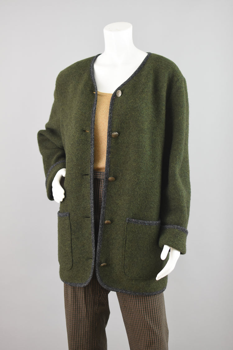 L.L. Bean Green Boiled Wool Chore Jacket, Women's Medium