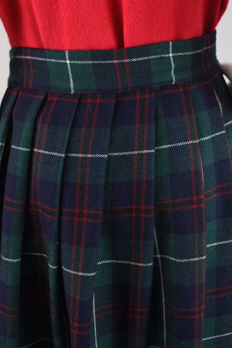 80s High Waist Plaid Wool Midi Skirt Women's Waist 28