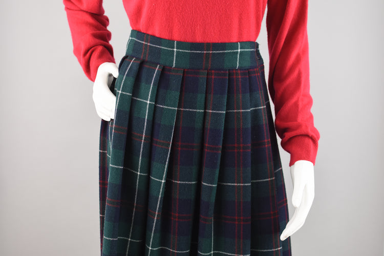 80s High Waist Plaid Wool Midi Skirt Women's Waist 28