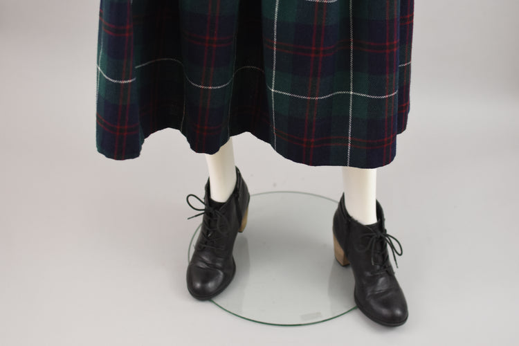 80s High Waist Plaid Wool Midi Skirt Women's Waist 28