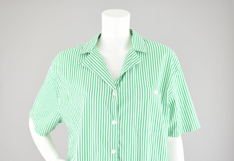 Vintage Karen Scott Green Striped Short Sleeve Shirt, Women's Large