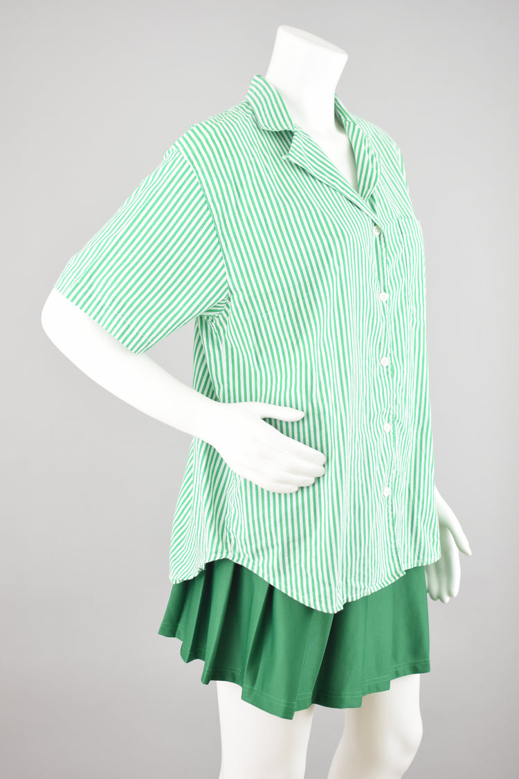 Vintage Karen Scott Green Striped Short Sleeve Shirt, Women's Large