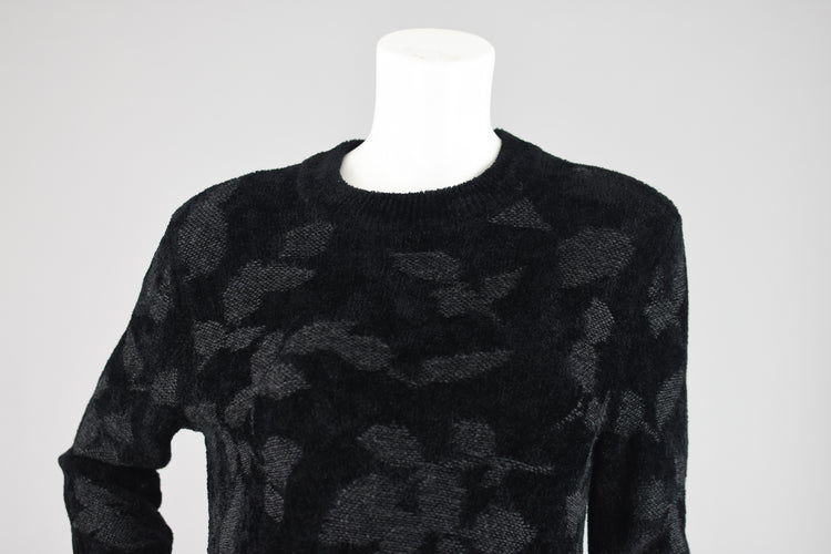 J. Jill Black Chenille Jacquard Floral Long Length Sweater, Women's Small