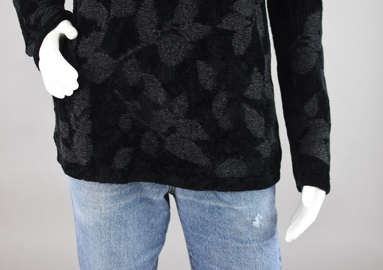 J. Jill Black Chenille Jacquard Floral Long Length Sweater, Women's Small