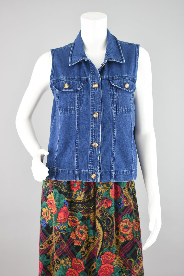 90s Sleeveless Denim Jean Shirt, Talbots Petite Medium