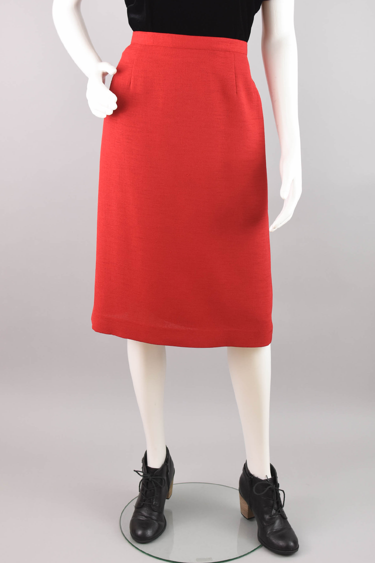 Vintage Red High Waisted Pencil Skirt, Women's Size 16, 34" Waistline