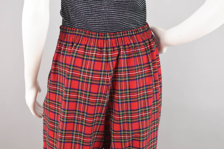 90s Red Plaid Pleated Stirrup Pants, 30" Waistline