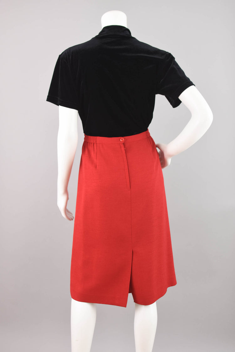 Vintage Red High Waisted Pencil Skirt, Women's Size 16, 34" Waistline