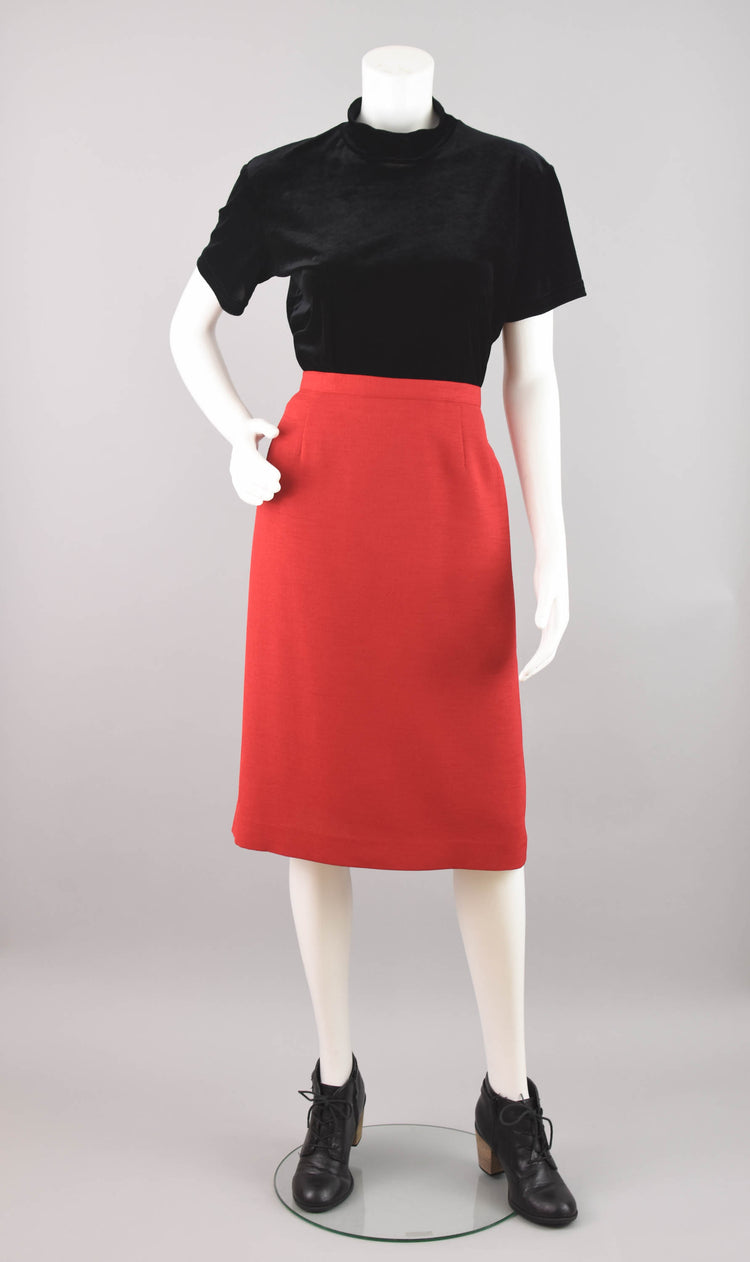 Vintage Red High Waisted Pencil Skirt, Women's Size 16, 34" Waistline