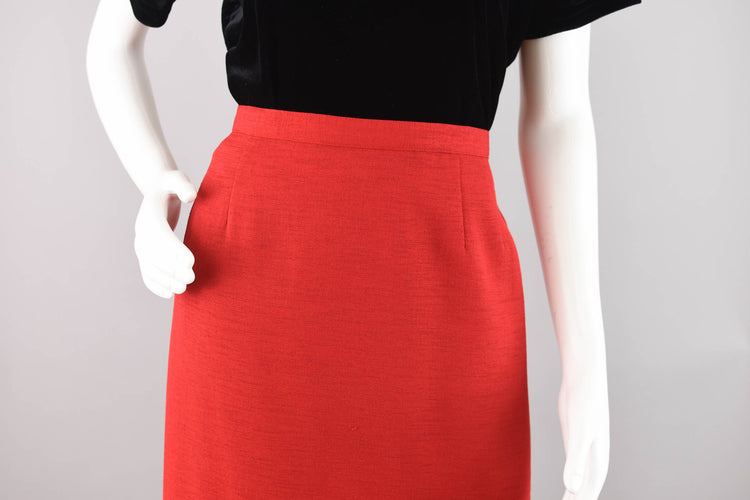 Vintage Red High Waisted Pencil Skirt, Women's Size 16, 34" Waistline