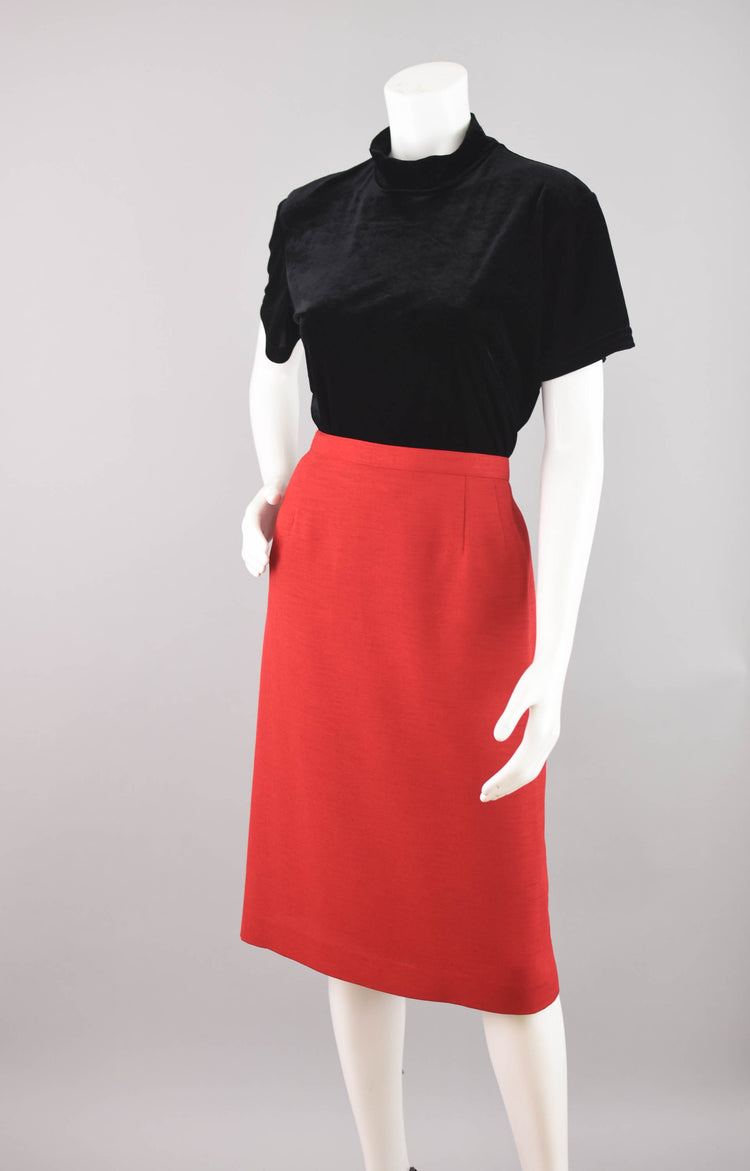 Vintage Red High Waisted Pencil Skirt, Women's Size 16, 34" Waistline