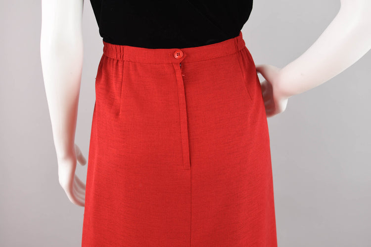 Vintage Red High Waisted Pencil Skirt, Women's Size 16, 34" Waistline