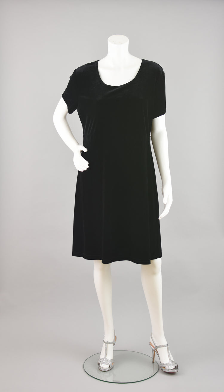 90s Short Sleeve Black Velvet Party Dress NWT, Women's Extra Large