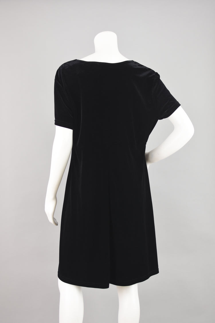 90s Short Sleeve Black Velvet Party Dress NWT, Women's Extra Large