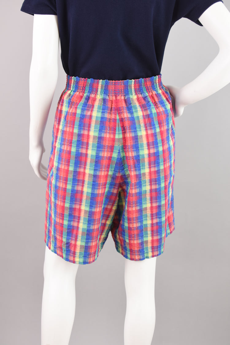 9Os Plaid Seersucker Easy Bermuda Shorts, Women's Petite Large