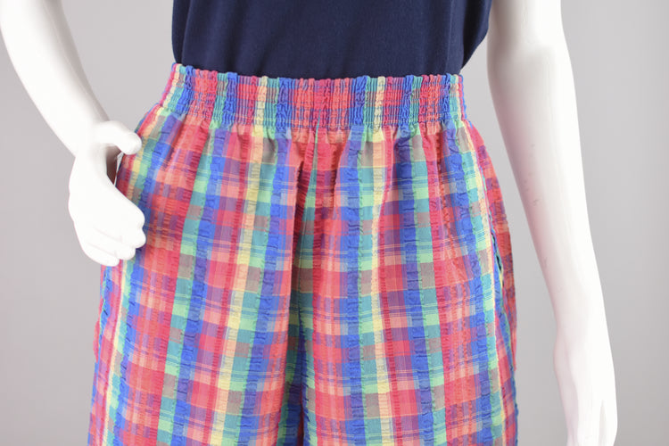 9Os Plaid Seersucker Easy Bermuda Shorts, Women's Petite Large