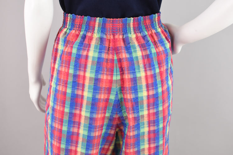 9Os Plaid Seersucker Easy Bermuda Shorts, Women's Petite Large