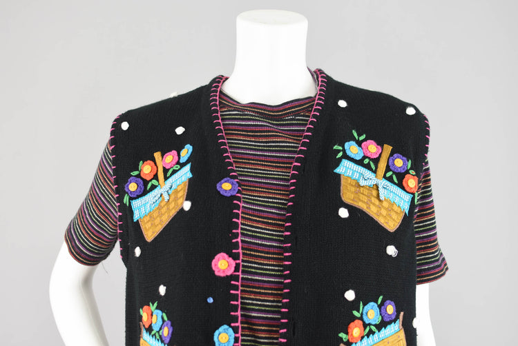 Vintage Longaberger Spring Flower Baskets Sweater Vest, Women's XS