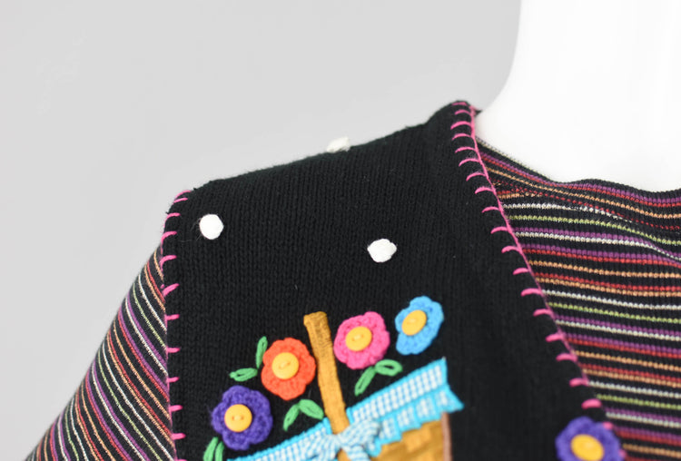 Vintage Longaberger Spring Flower Baskets Sweater Vest, Women's XS