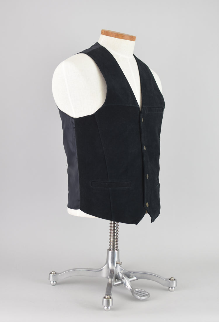 Vintage Black Suede Leather Vest, John Blair Men's Small