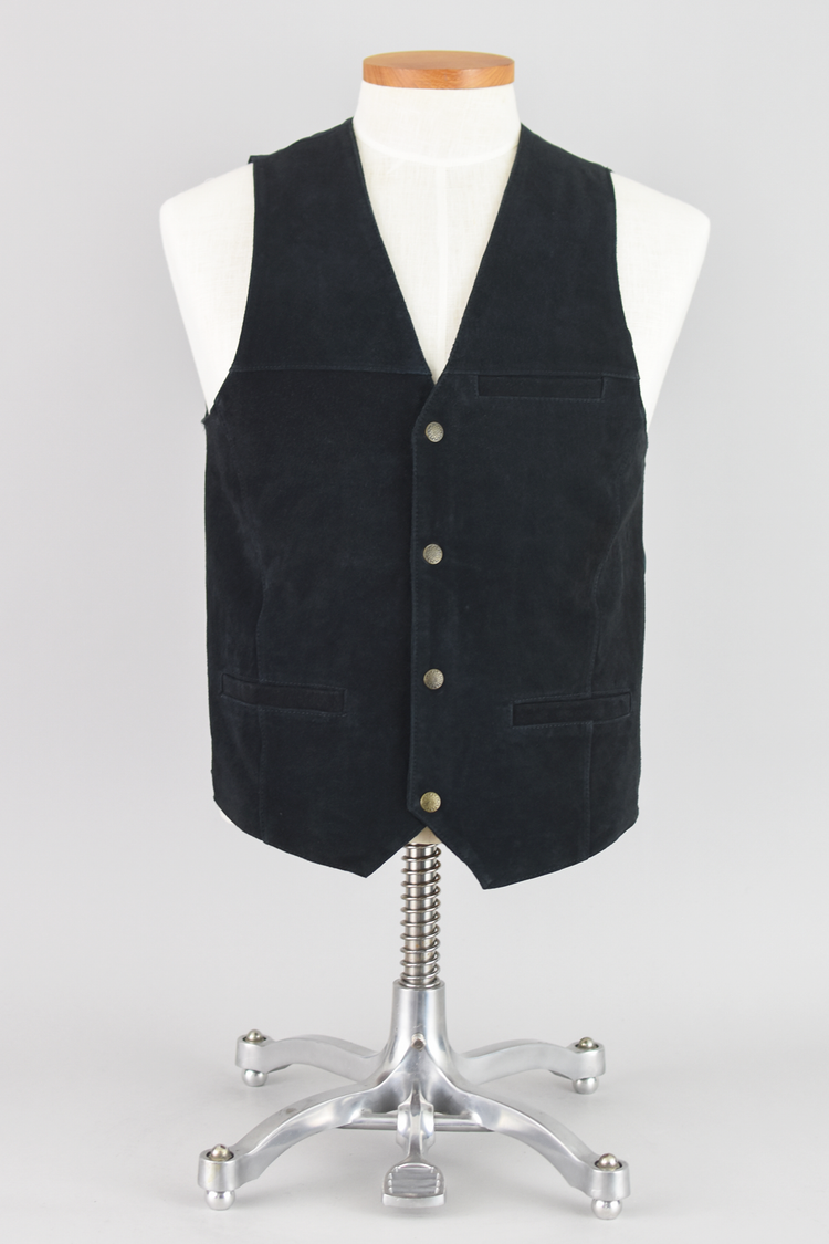 Vintage Black Suede Leather Vest, John Blair Men's Small