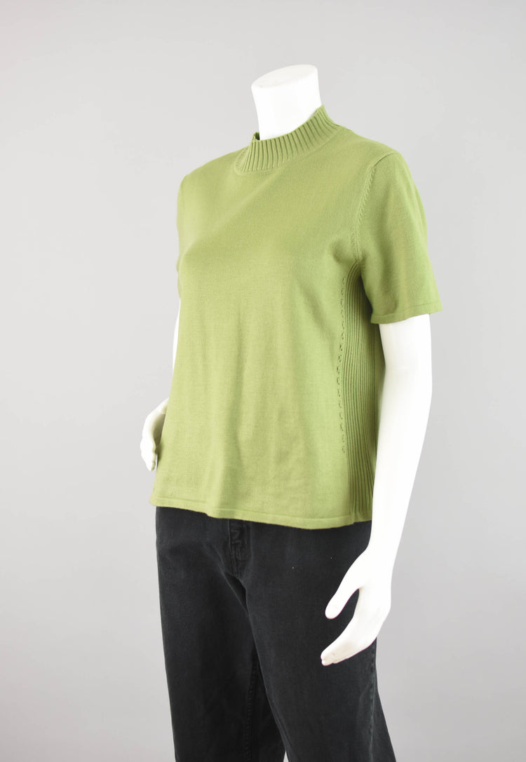 90s Chartreuse Green Mockneck Top, Women's Large