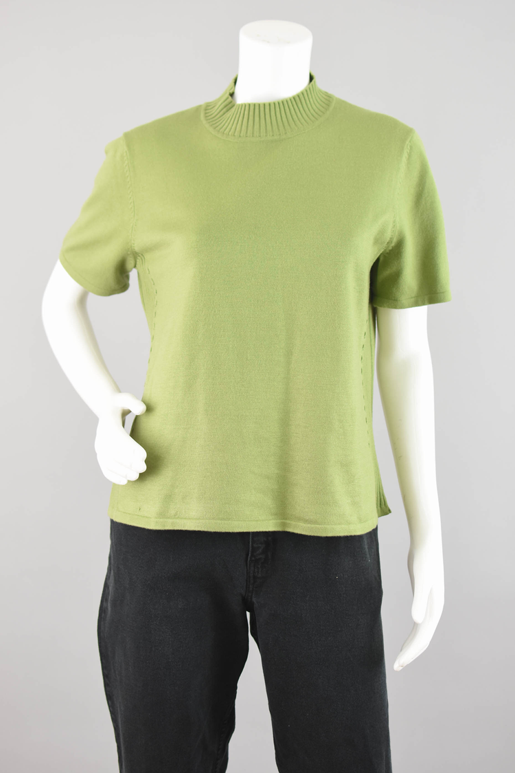 90s Chartreuse Green Mockneck Top, Women's Large